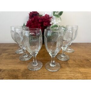 Vintage Libbey Chivalry Clear Glass Wine Goblets Textured‎ Stemware Set Barware